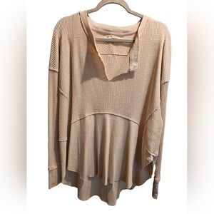 We The Free Beige Waffle Peplum Pullover, Sz M